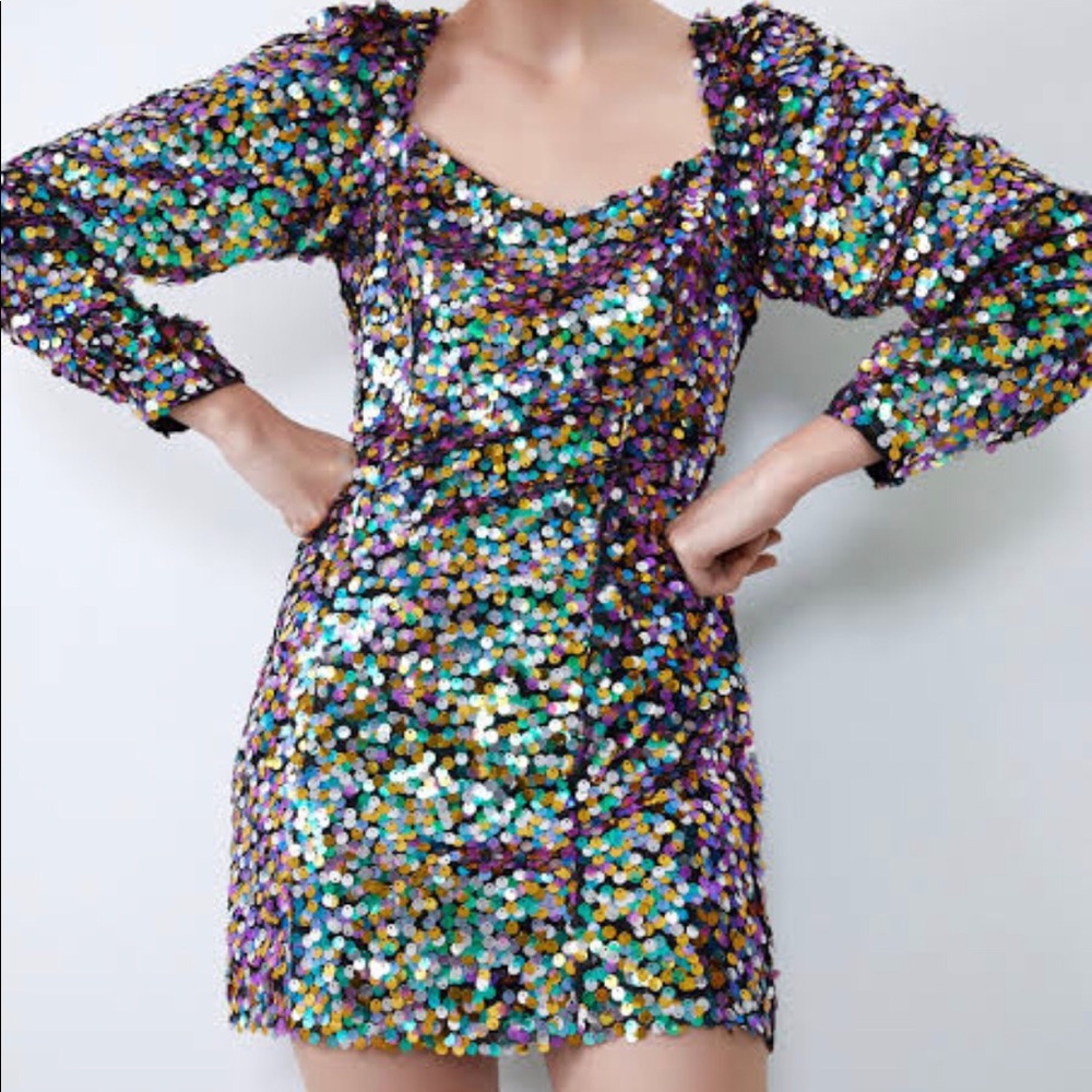 Zara multicolored sequin mini dress